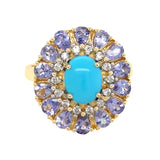 Gold Plated 10x8mm Sleeping Beauty Turquoise & Tanzanite Halo Cocktail Ring