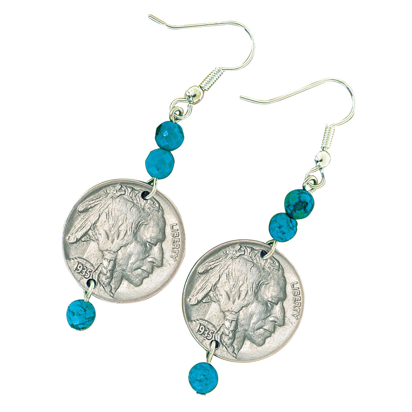 Buffalo Nickel Turquoise Coin Earrings Coin Jewelry