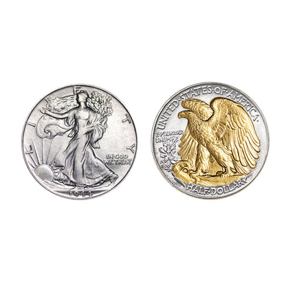 Gold-Layered Silver Walking Liberty Eagle Reverse Half Dollar Rope Coin Pendant with Chain