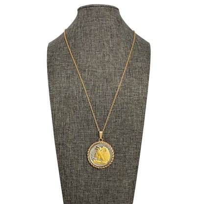 Gold-Layered Silver Walking Liberty Eagle Reverse Half Dollar Rope Coin Pendant with Chain