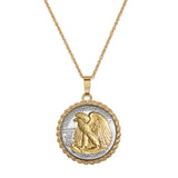 Gold-Layered Silver Walking Liberty Eagle Reverse Half Dollar Rope Coin Pendant with Chain