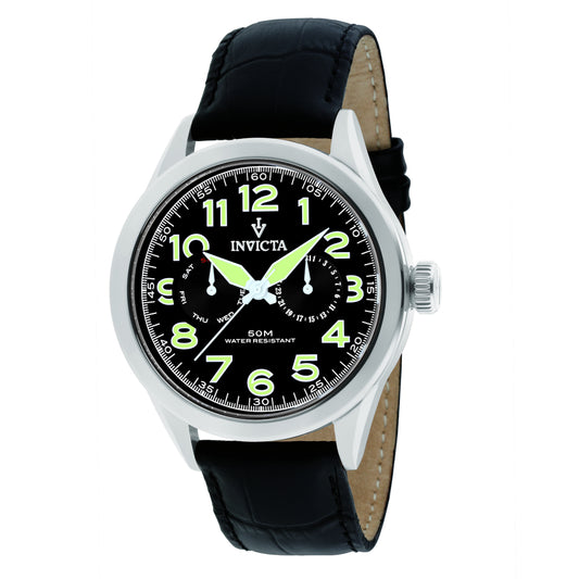 Invicta Men's 45mm Vintage Quartz Date & Day Black Dial Leather Strap Watch