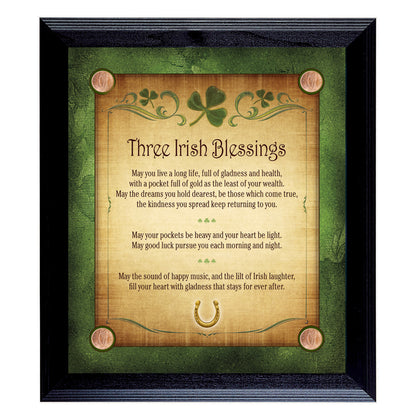 Three Irish Blessings with 4 Lucky Irish Pennies 16" x 14" Wall Frame