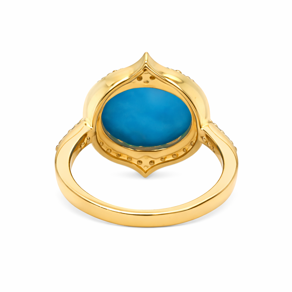 Gold Plated 12x10mm Sleeping Beauty Turq & White Zircon East-West Ring