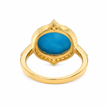 Gold Plated 12x10mm Sleeping Beauty Turq & White Zircon East-West Ring