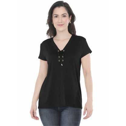 White Mark Women’s V-Neck Front Tie Pullover Top