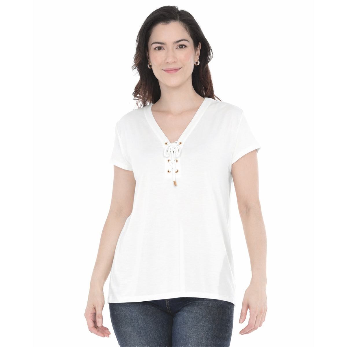 White Mark Women’s V-Neck Front Tie Pullover Top