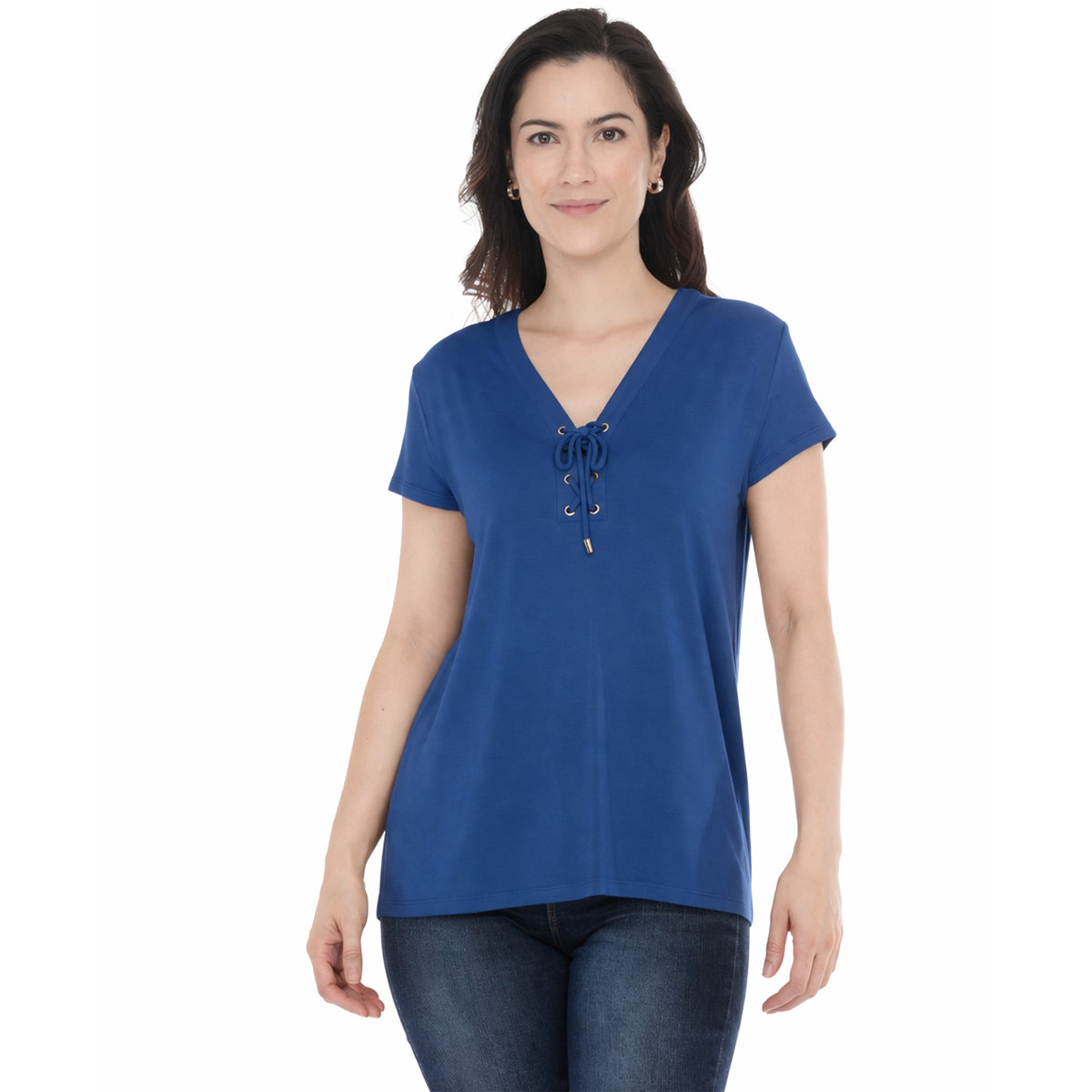 White Mark Women’s V-Neck Front Tie Pullover Top