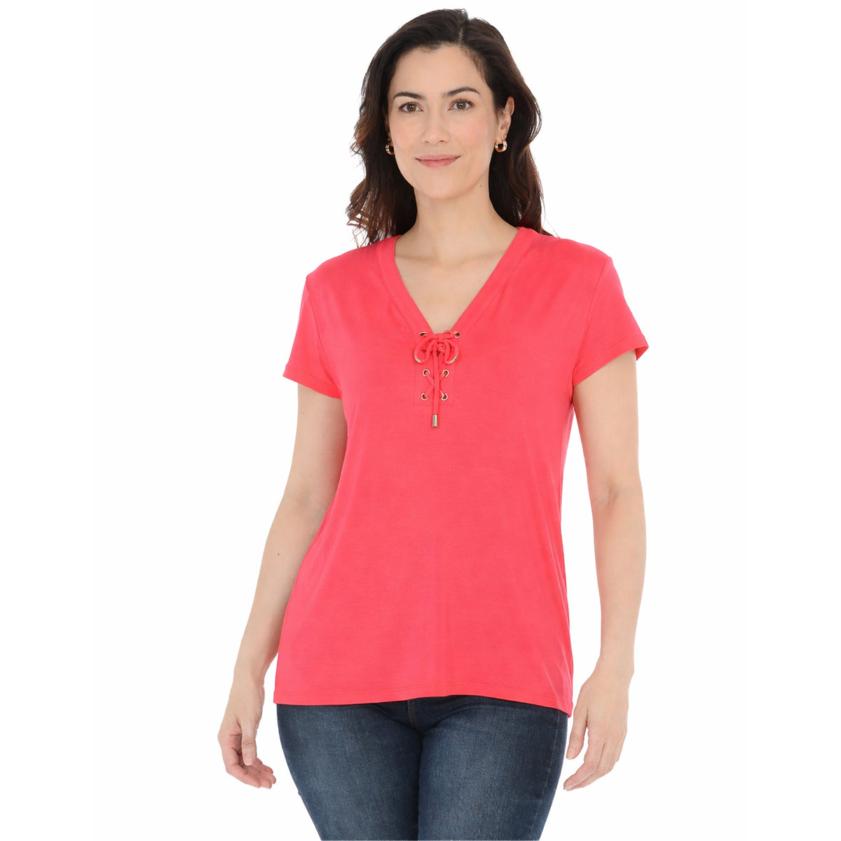 White Mark Women’s V-Neck Front Tie Pullover Top