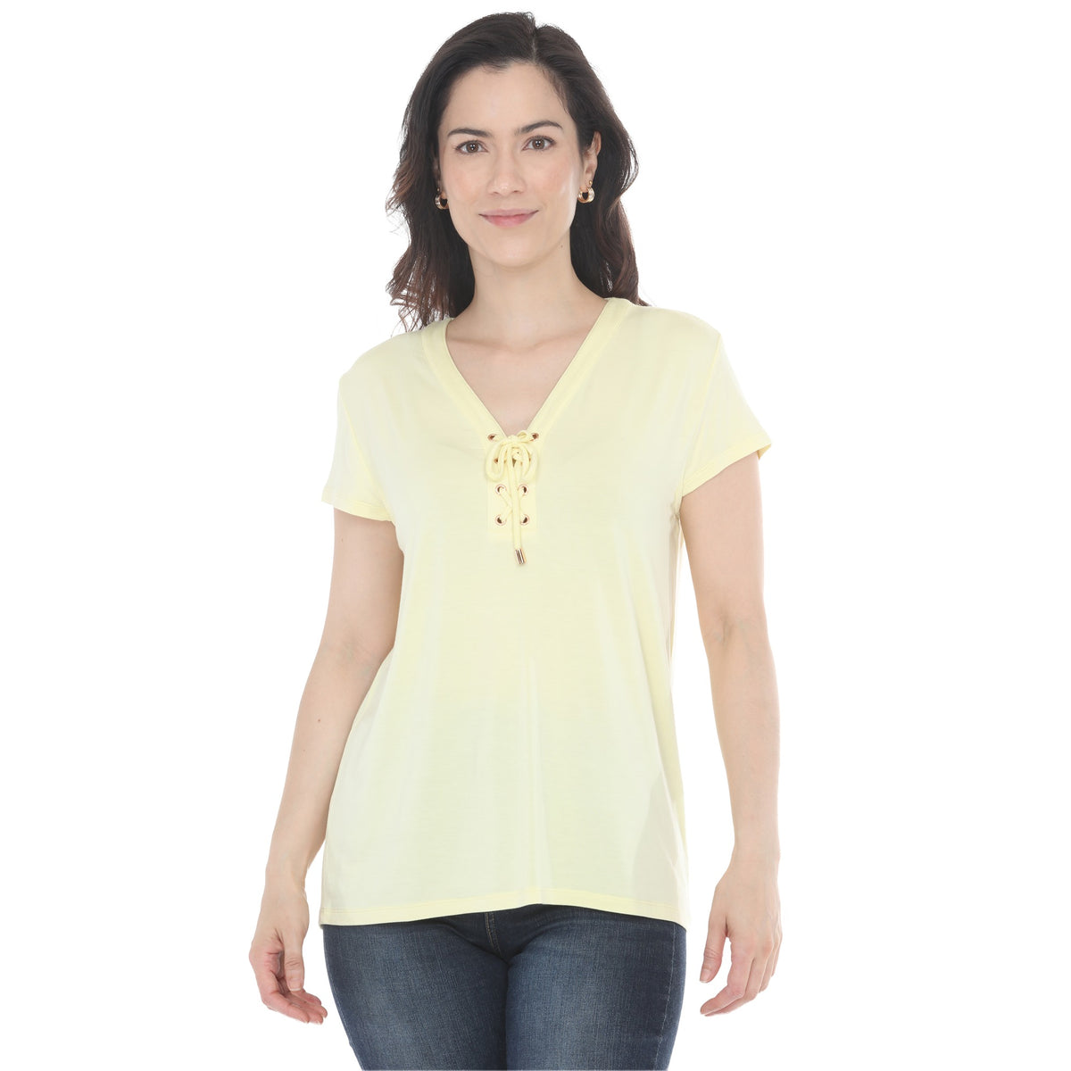 White Mark Women’s V-Neck Front Tie Pullover Top