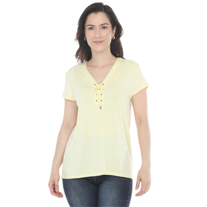 White Mark Women’s V-Neck Front Tie Pullover Top