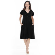White Mark Women's Tie Front Flutter Sleeve Shift Dress