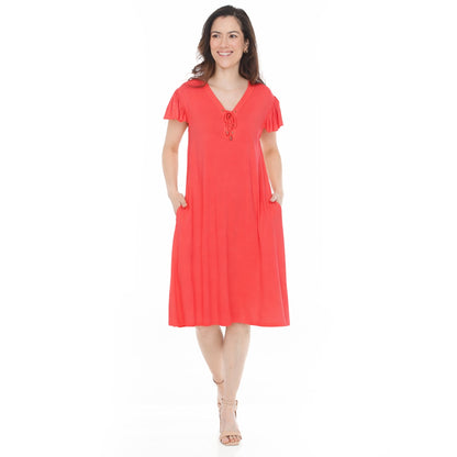 White Mark Women's Tie Front Flutter Sleeve Shift Dress