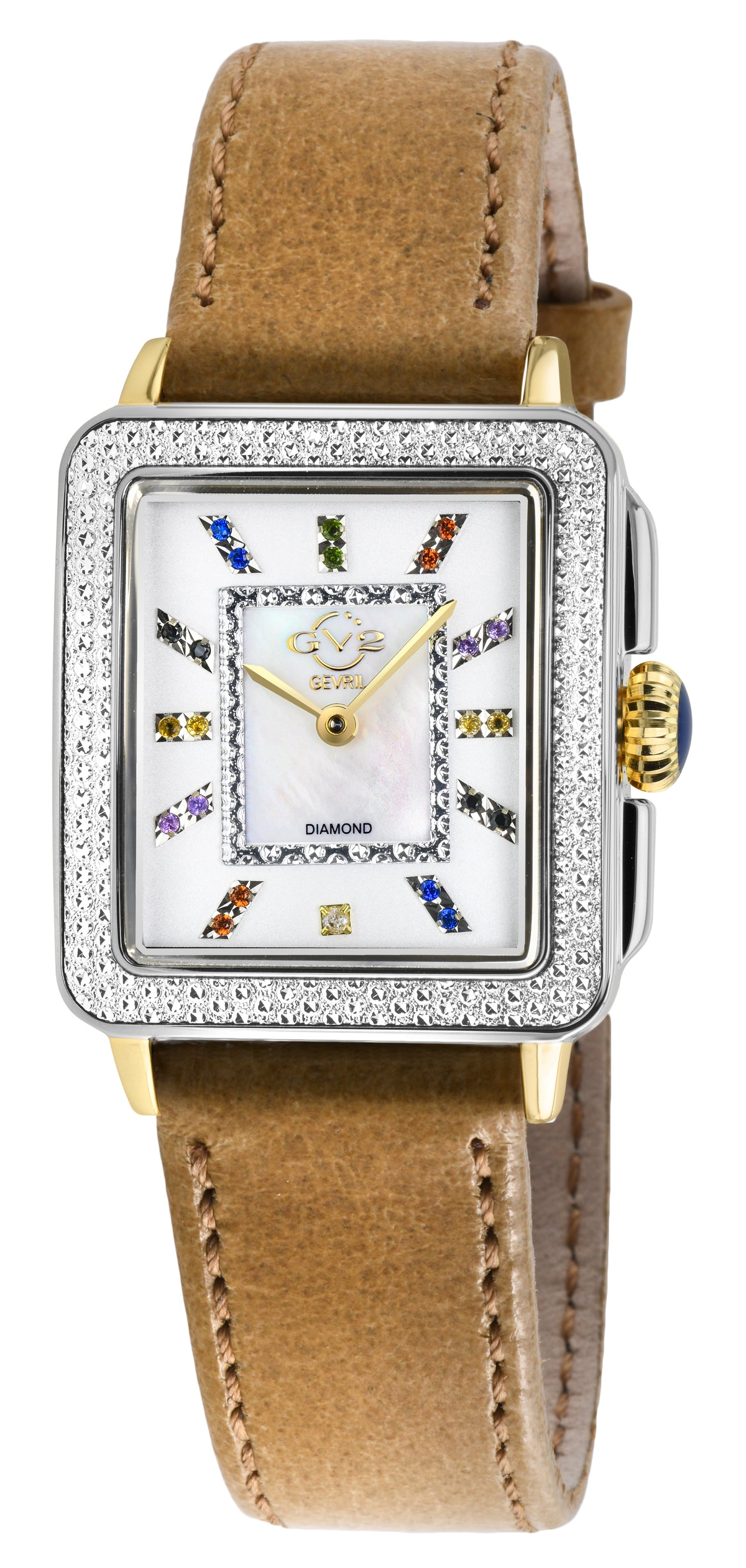 GV2 by Gevril Women's 27mm Padova Swiss Quartz Diamond & Gemstone Leather Strap Watch