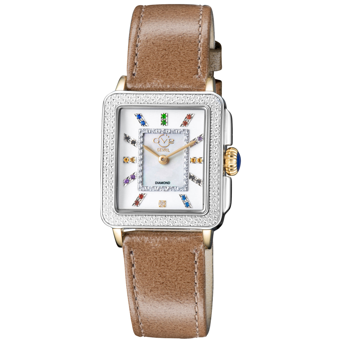 GV2 by Gevril Women's 27mm Padova Swiss Quartz Diamond & Gemstone Leather Strap Watch