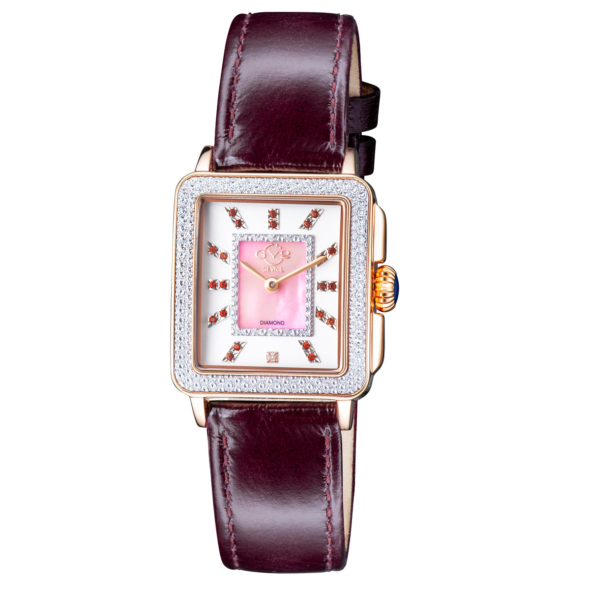 GV2 by Gevril Women's 27mm Padova Swiss Quartz Diamond & Gemstone Leather Strap Watch