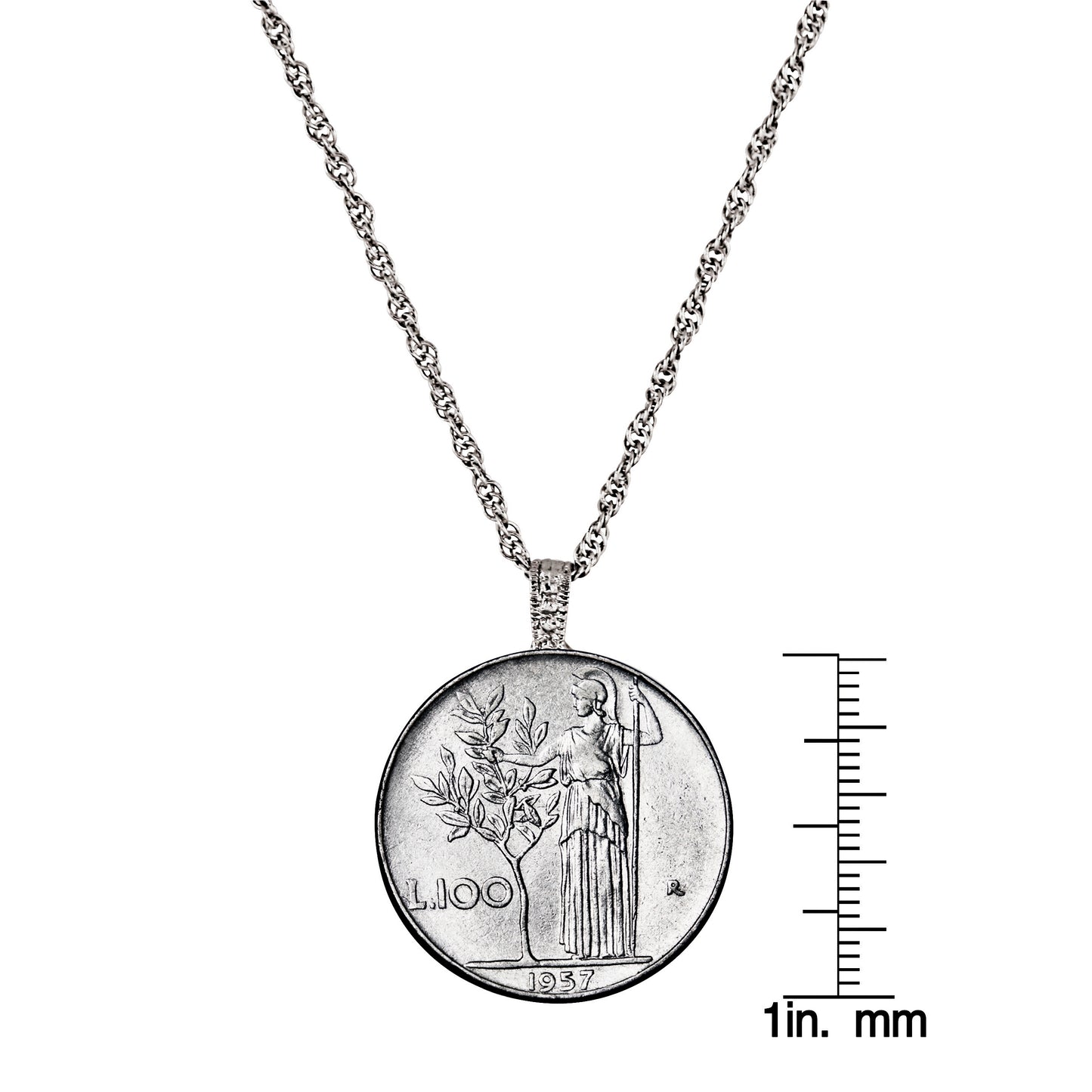 1955-1989 Minted Italian Lire Coin Pendant Necklace with 24" Chain