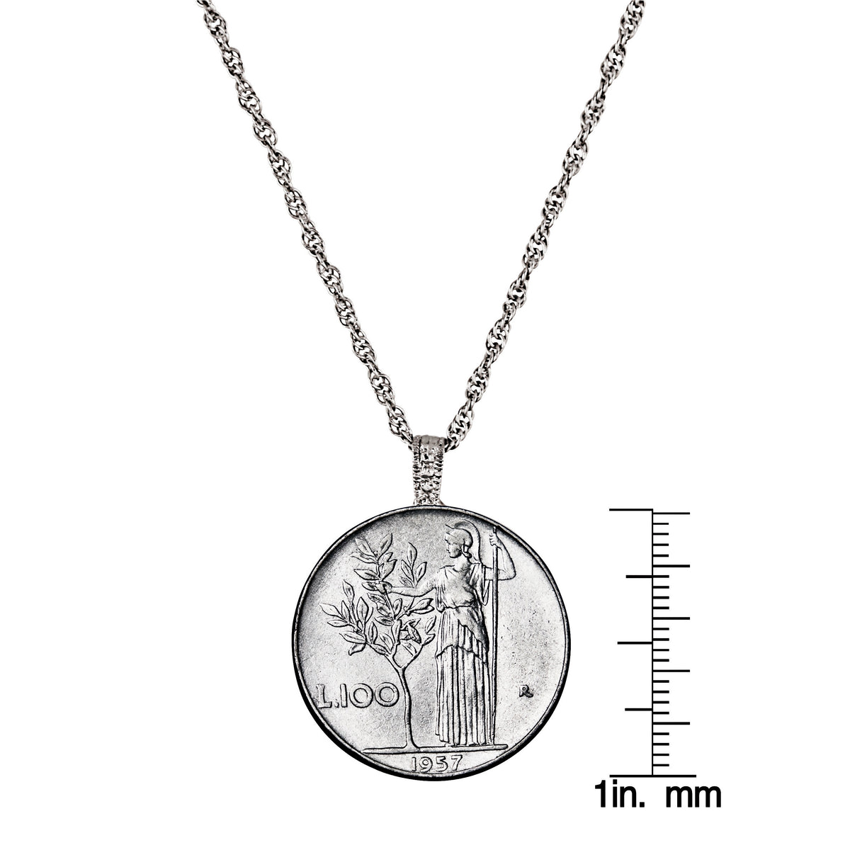1955-1989 Minted Italian Lire Coin Pendant Necklace with 24" Chain