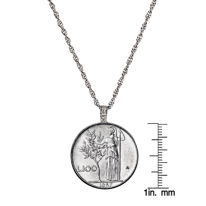 1955-1989 Minted Italian Lire Coin Pendant Necklace with 24" Chain