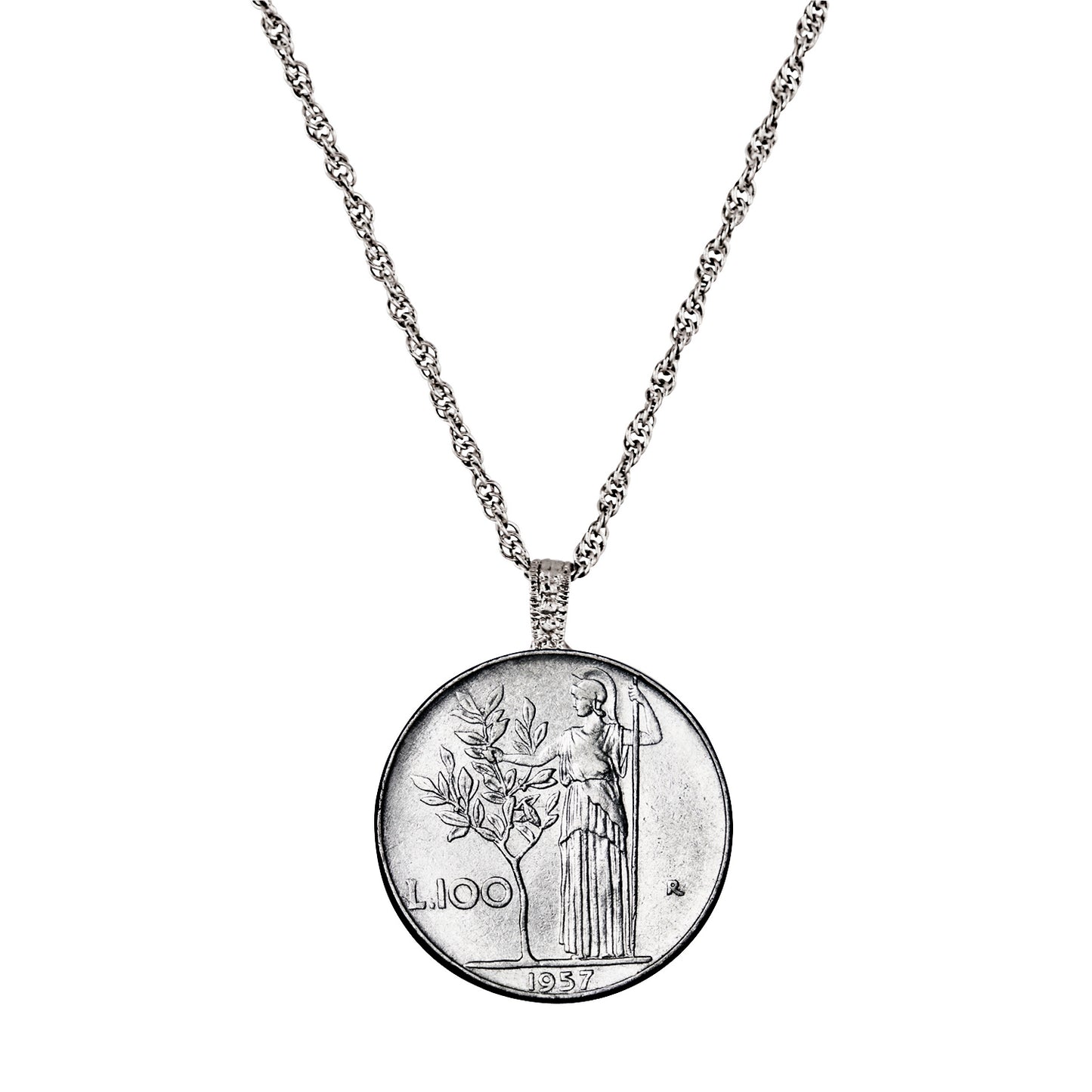 1955-1989 Minted Italian Lire Coin Pendant Necklace with 24" Chain
