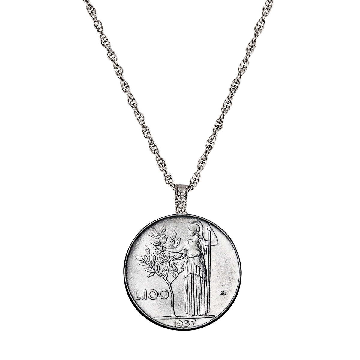 1955-1989 Minted Italian Lire Coin Pendant Necklace with 24" Chain