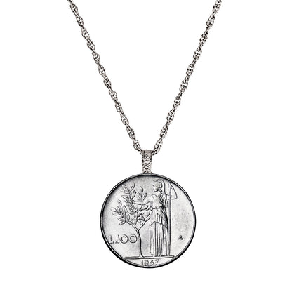 1955-1989 Minted Italian Lire Coin Pendant Necklace with 24" Chain