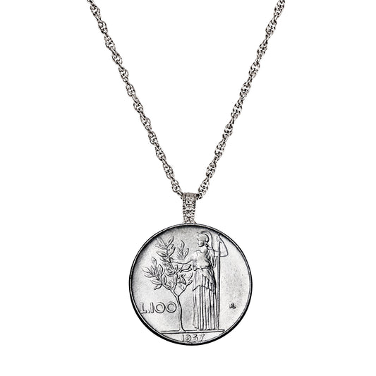 1955-1989 Minted Italian Lire Coin Pendant Necklace with 24" Chain