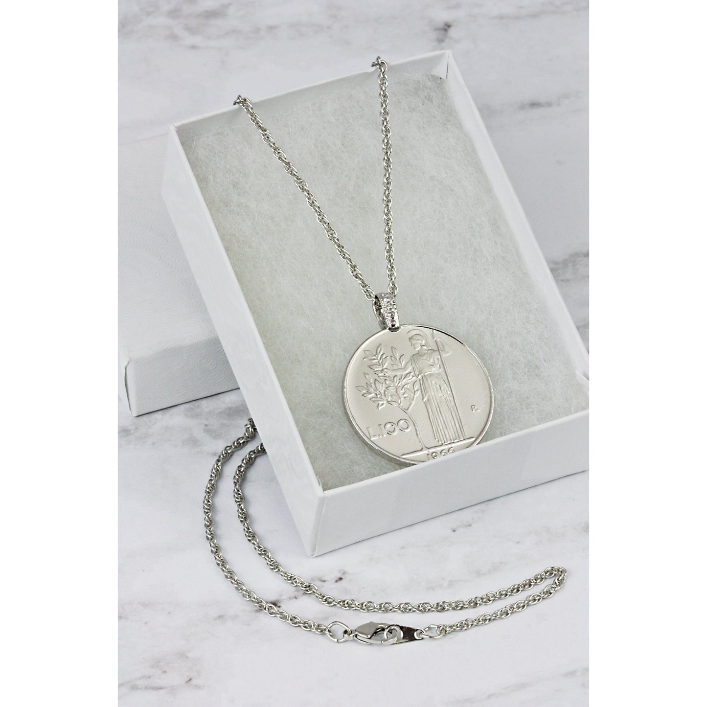 1955-1989 Minted Italian Lire Coin Pendant Necklace with 24" Chain