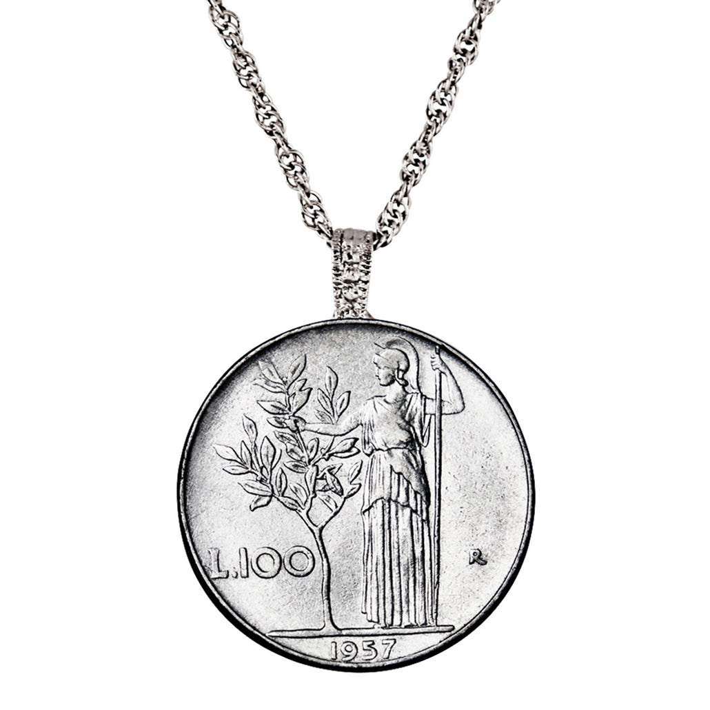 1955-1989 Minted Italian Lire Coin Pendant Necklace with 24" Chain