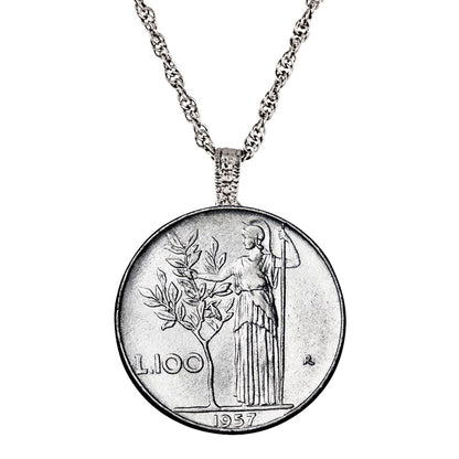 1955-1989 Minted Italian Lire Coin Pendant Necklace with 24" Chain