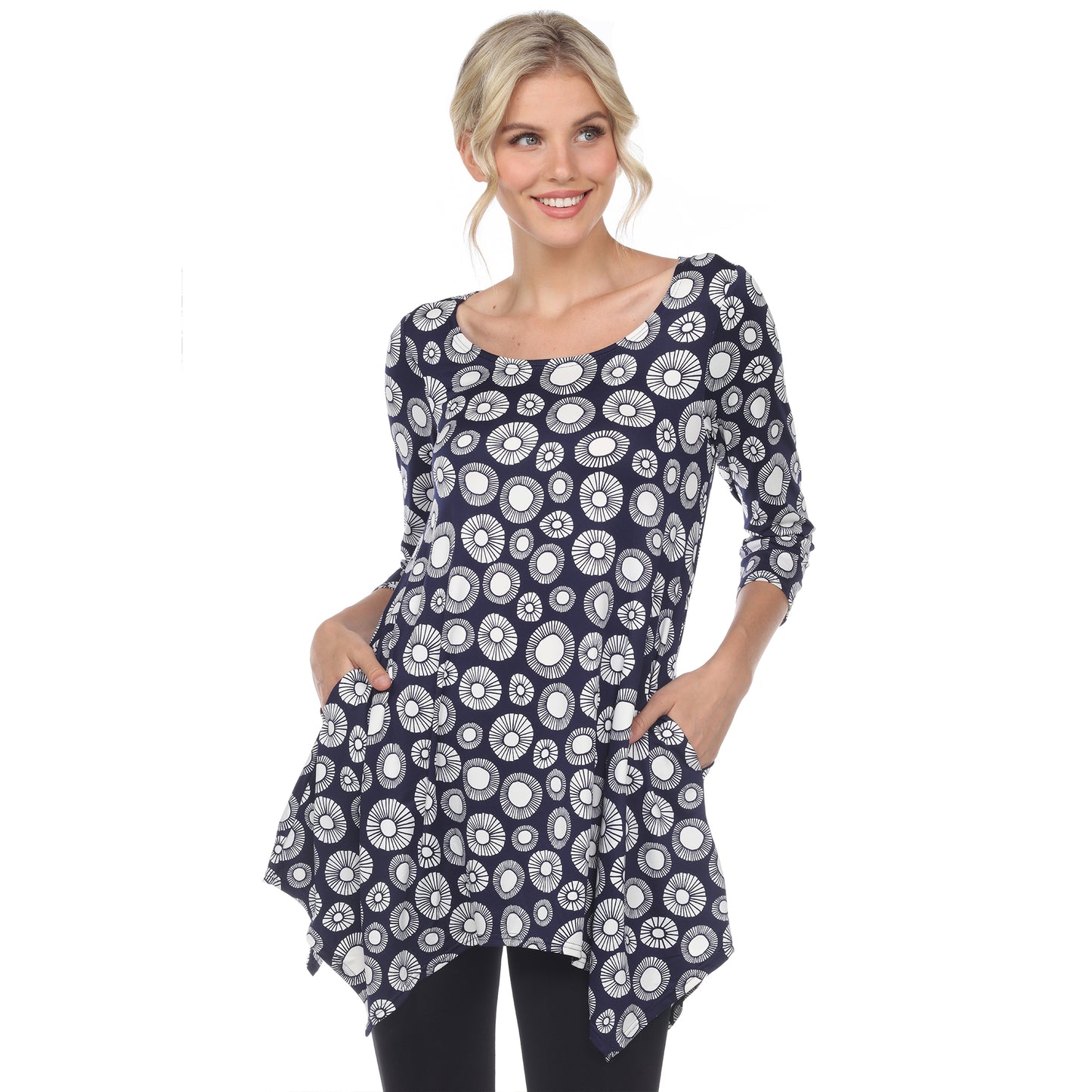White Mark Women's Printed Geometric Circle Tunic Top