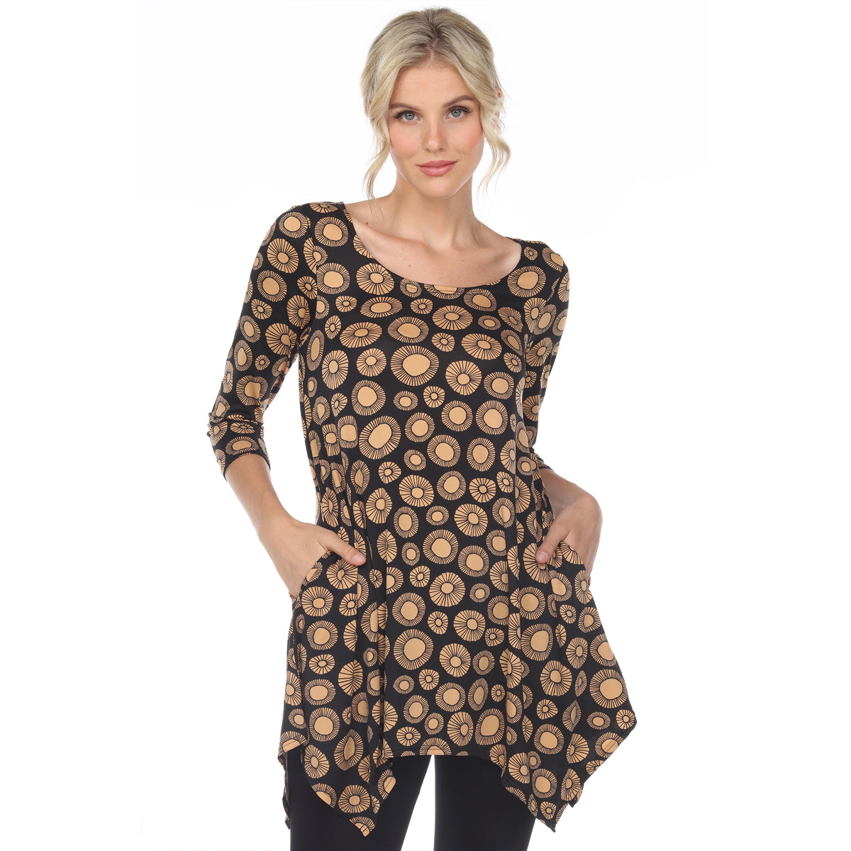White Mark Women's Printed Geometric Circle Tunic Top