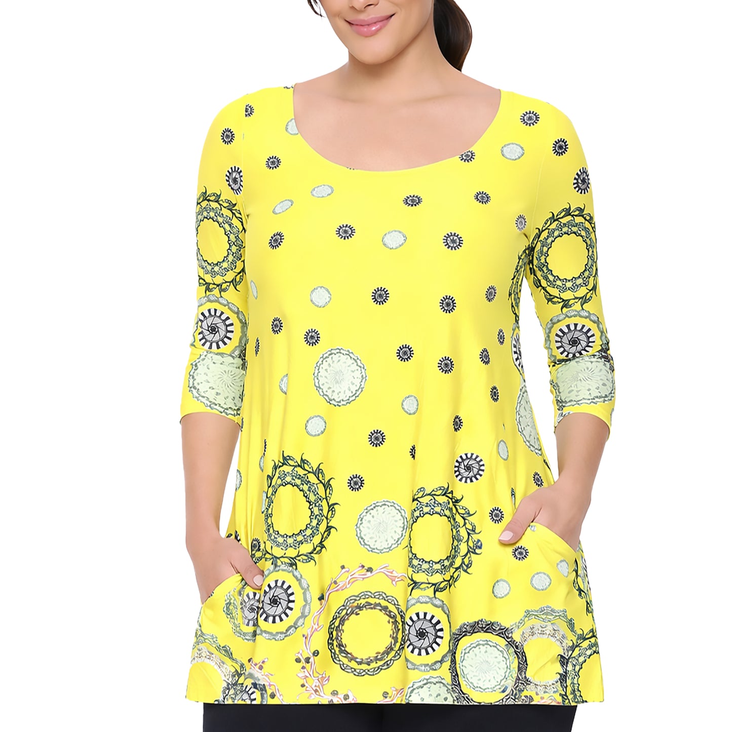 White Mark Women's Printed Sleeve Flowy Tunic Top