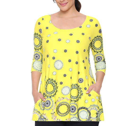 White Mark Women's Printed Sleeve Flowy Tunic Top