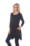 White Mark Women's Makayla Long Sleeve Four Point Hem Solid Tunic Top