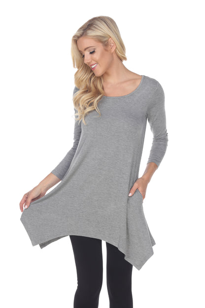 White Mark Women's Makayla Long Sleeve Four Point Hem Solid Tunic Top