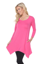 White Mark Women's Makayla Long Sleeve Four Point Hem Solid Tunic Top