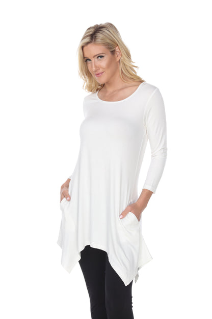 White Mark Women's Makayla Long Sleeve Four Point Hem Solid Tunic Top