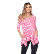 White Mark Women's Leopard Print Cold Shoulder Tunic Top