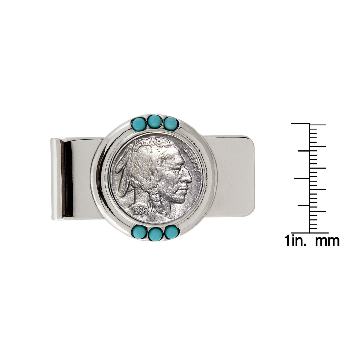 Buffalo Nickel Coin 1913-1938 Turquoise Accented Money Clip