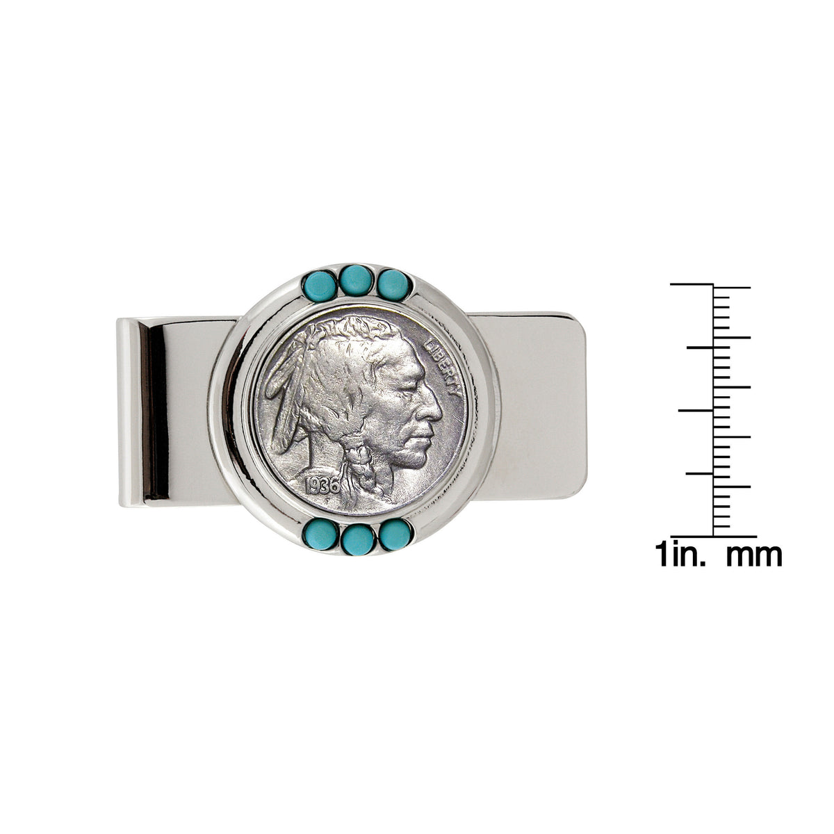 Buffalo Nickel Coin 1913-1938 Turquoise Accented Money Clip