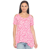 White Mark Women's Leopard Print Cold Shoulder Short Sleeve Tunic