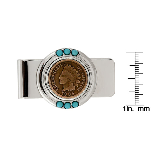 Indian Head Penny with Genuine Turquoise Stone Money Clip