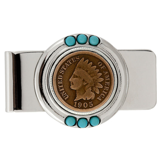 Indian Head Penny with Genuine Turquoise Stone Money Clip