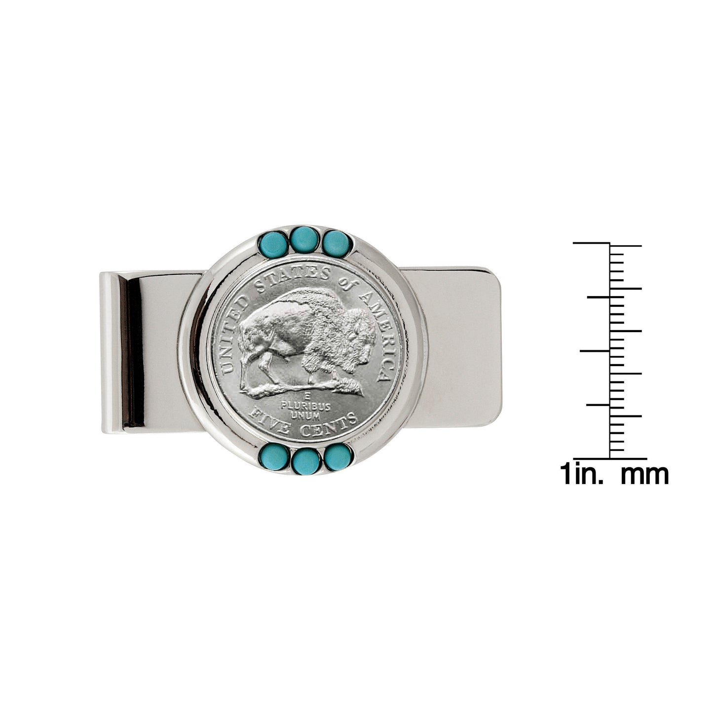 Westward Journey 2005 Bison Nickel Coin with Genuine Turquoise Stones Money Clip