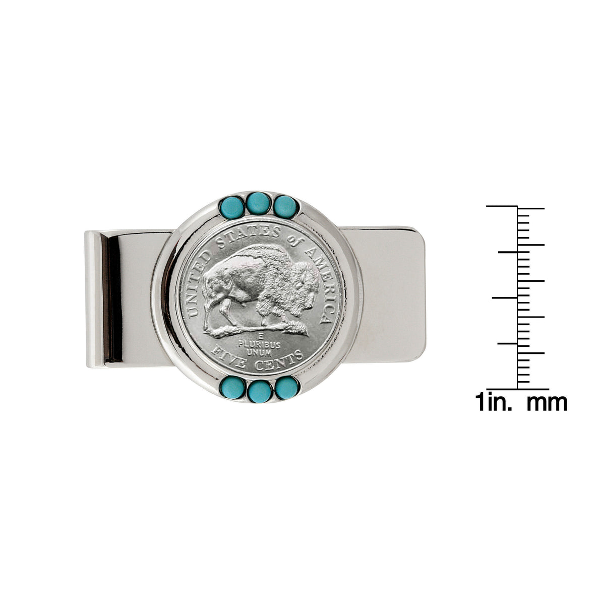 Westward Journey 2005 Bison Nickel Coin with Genuine Turquoise Stones Money Clip