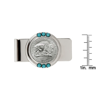 Westward Journey 2005 Bison Nickel Coin with Genuine Turquoise Stones Money Clip