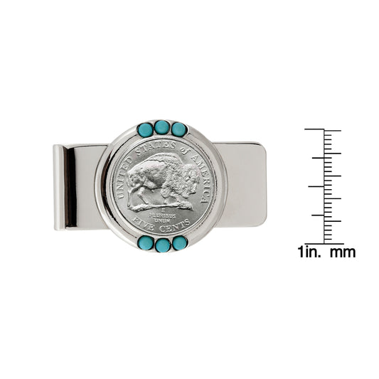 Westward Journey 2005 Bison Nickel Coin with Genuine Turquoise Stones Money Clip