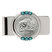 Westward Journey 2005 Bison Nickel Coin with Genuine Turquoise Stones Money Clip
