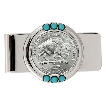 Westward Journey 2005 Bison Nickel Coin with Genuine Turquoise Stones Money Clip